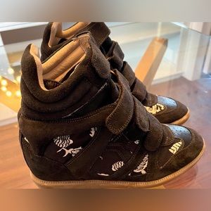 Isabel Marant Beckett Black Suede Wedge Sneakers 41